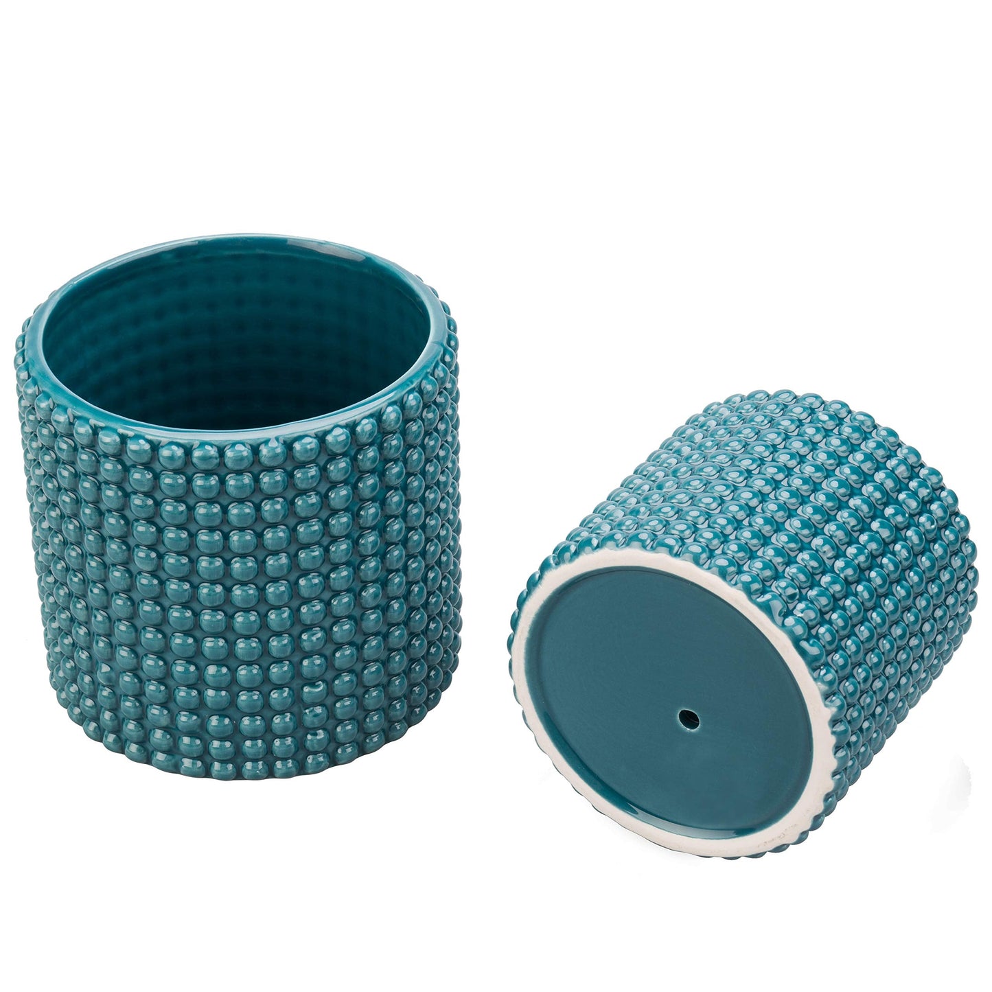MyGift 6-Inch and 4.50-Inch Ceramic Round Planter Pots, Set of 2 Vintage-Style Turquoise Hobnail Succulent & Flower Containers