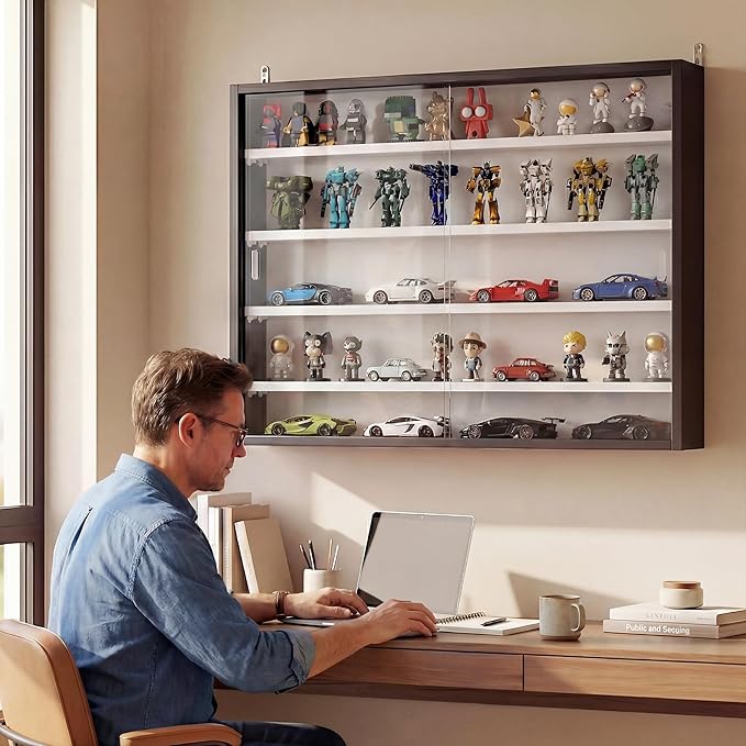 HOMCOM 5-Tier Display Cabinet, Glass Door Cabinet