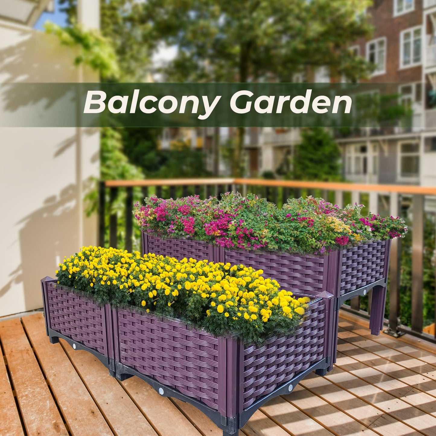 Doppy Plastic Raised Garden Bed Set of 4, Garden Bed Planter Kit for Outdoor Indoor Plants Elevated Garden Boxes Plant pots for Vegetables, Standing Garden Container for Backyard, Patio