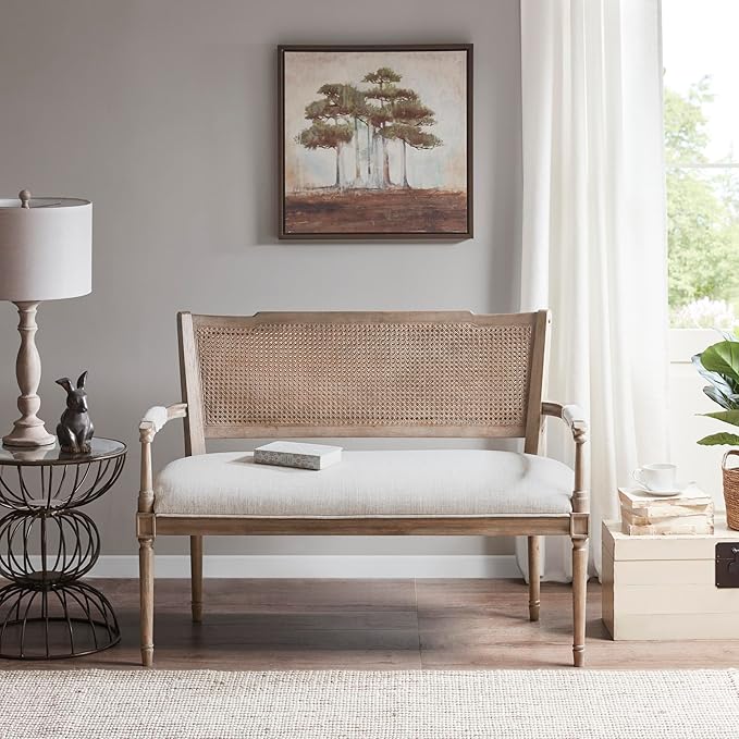 Madison Park Willshire Natural Rattan Settee, Upholstered Seat