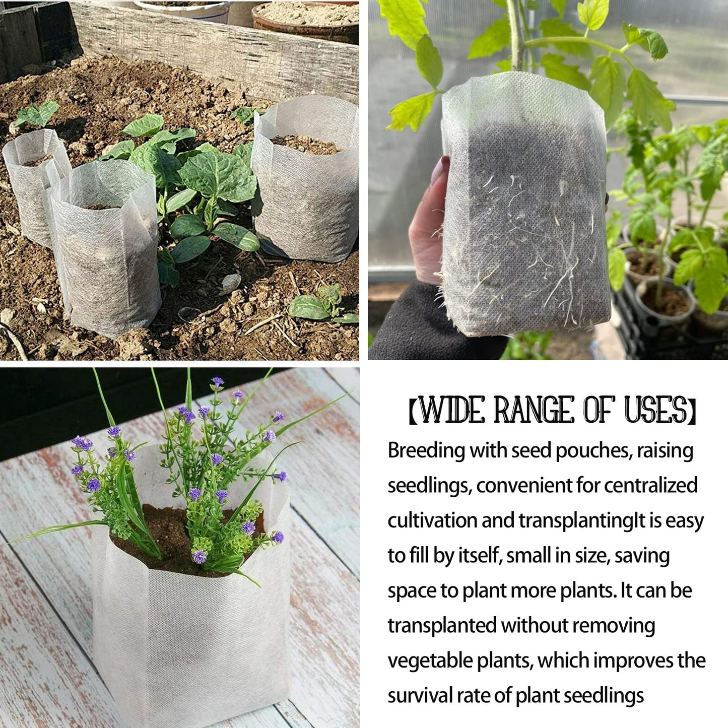 Tarklanda 100pcs Grow Bags,Biodegradable Non-Woven Plant Nursery Bags Plant Fabric Seedling Pots Bags Plants Home Garden Supply (7.8 * 11.8)