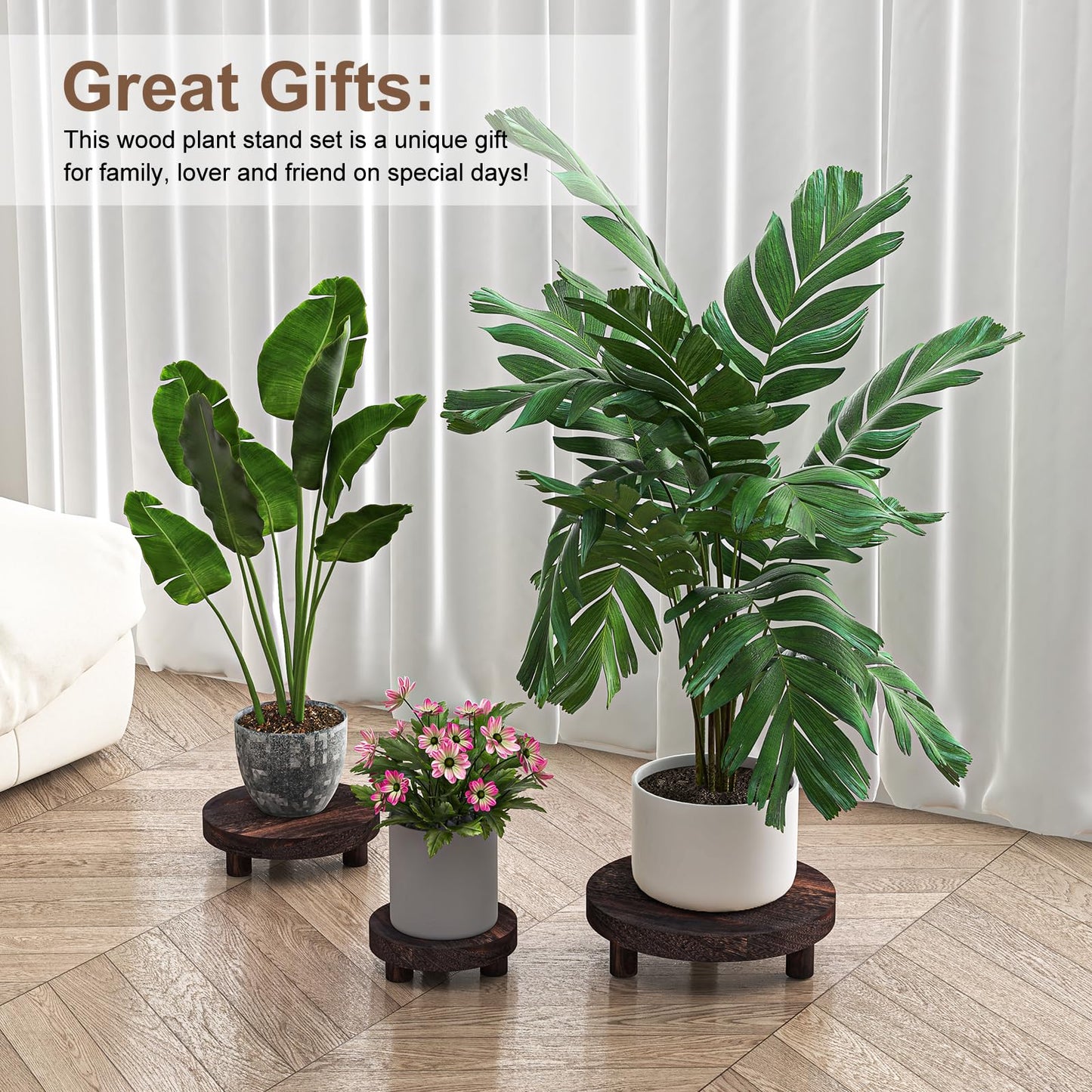 Wood Plant Stand Indoor Outdoor, 12/10/8/6" Round Wood Riser for Decor, Wooden Stool Display Stand Flower Pot Holder Small Planter Tray Modern Potter Decorative for Desktop Counter Room