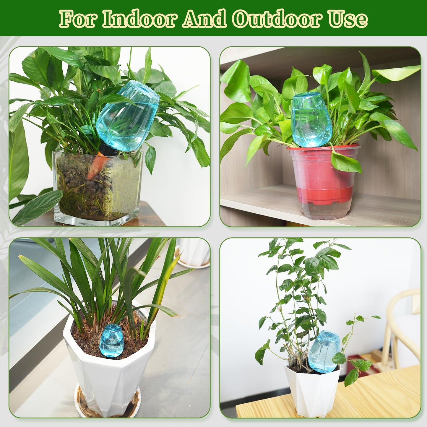 GEWOSI 6pcs Plant Self Watering Globes, Plastic Water Bulbs Top Fill, 12.3 oz Plant Watering Devices System Slow Release Terracotta, Water Spikes Stakes for Indoor (Blue-6pack)