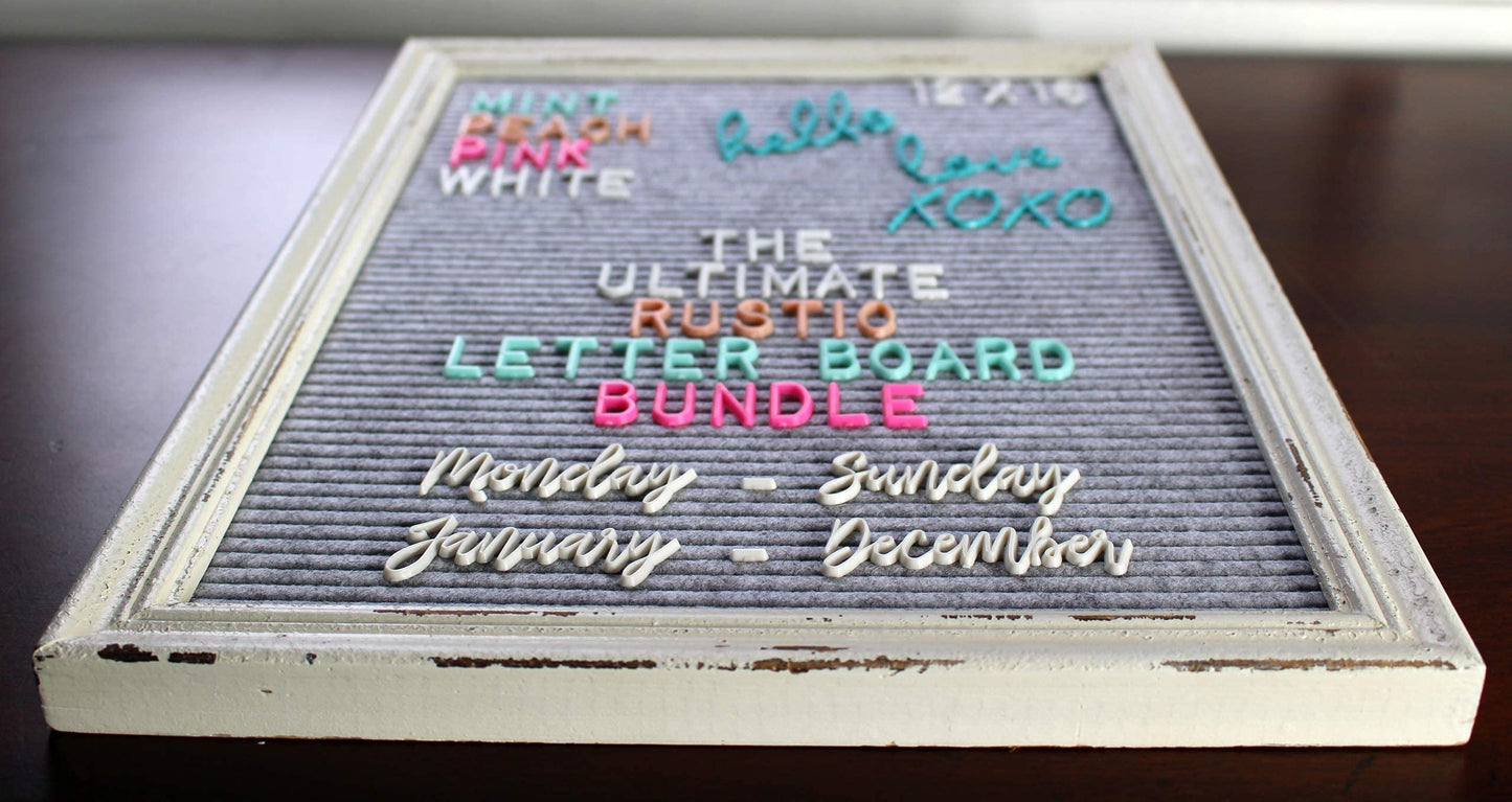 Rustic Felt Letter Board Ultimate Bundle Farmhouse Vintage White Wood Frame and Stand by Felt Creative Home Goods Changeable Message Memo Board 800+ Letter Set (Gray, 12x16)