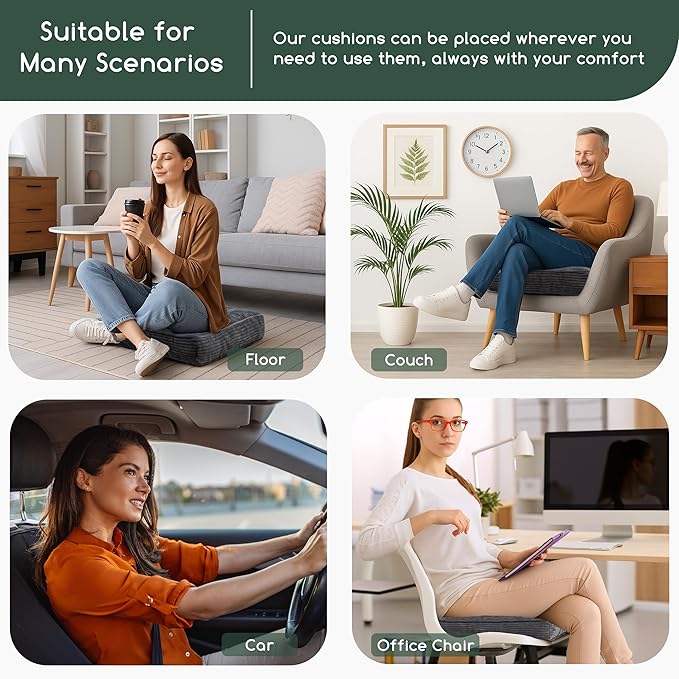 Tufted Corduroy Recliner Seat Cushion for Elderly, High Density Foam Large Square Seat Cushion for Recliner Chair, Floor Pillow, Office Chair, Car, No Pressure on Thighs, 20x20x4