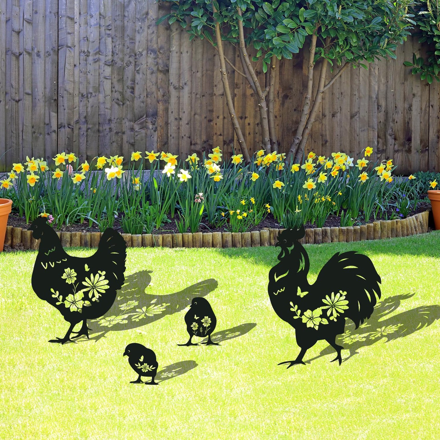 Rngmsi Metal Chicken Yard Art - 4PCS Chicken Garden Decor - Funny Garden Decorations for Yard - Cute Rooster Yard Art - Outdoor and Garden Gifts - Decorative Lawn Stakes for Men and Women