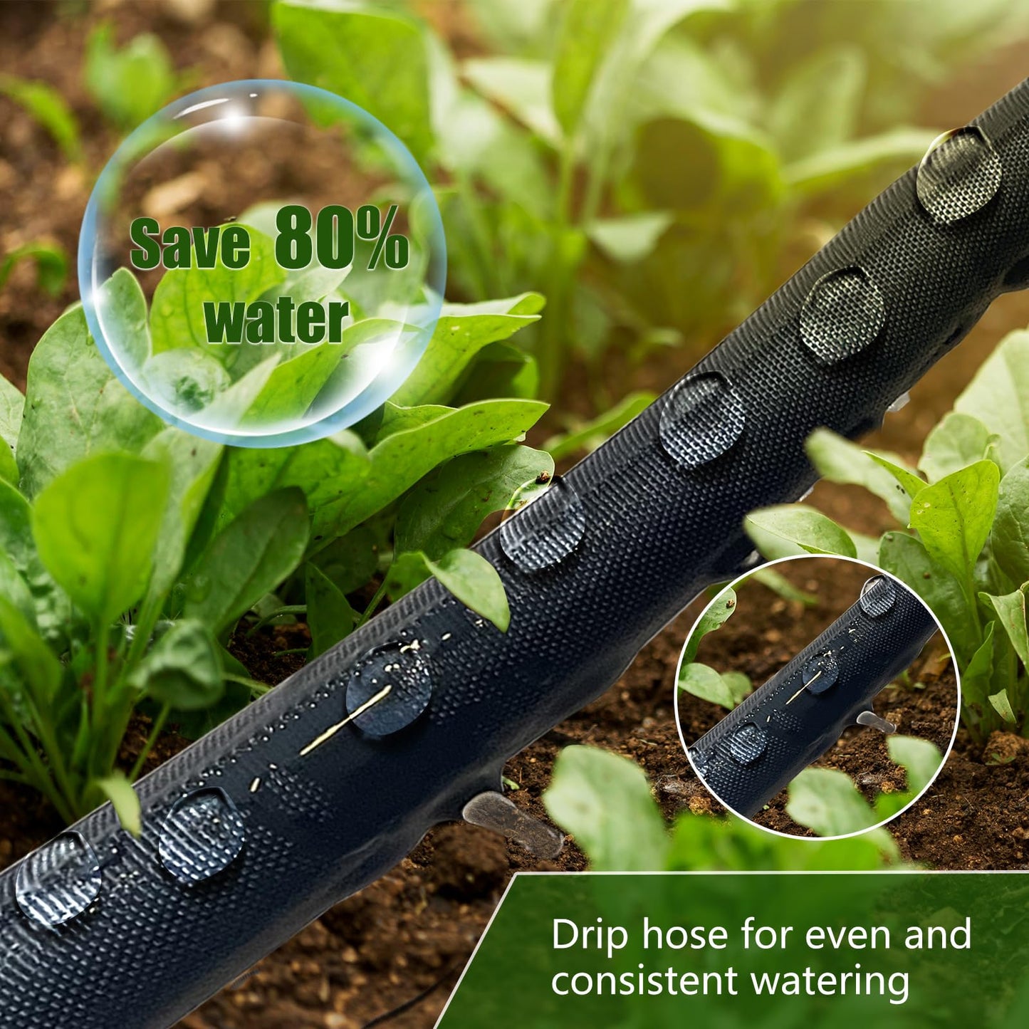 Soaker Hose 50FT, Heavy Duty Double Layer Design Flat Garden Soaker Hose, Saves 80% Water & Leak-free Design Water Hose with Holes For Garden, Lawn, Flower Bed, Vegetable Field