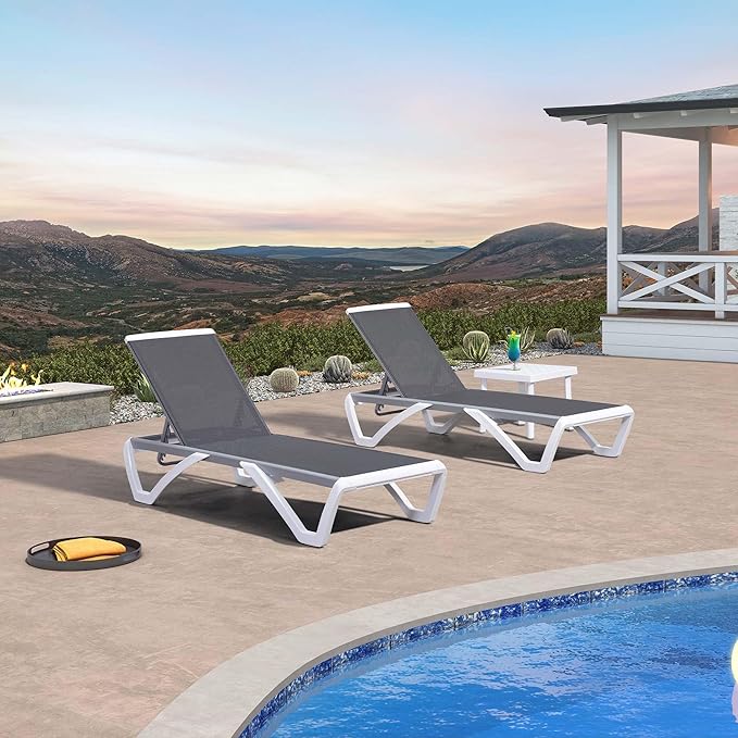 PURPLE LEAF Patio Chaise Lounge Chair Set of 3 Outside Aluminum Plastic