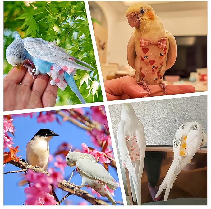 2 Pcs Bird Diapers Bird Harness Flight Suits Diapers with 80 Inch Flying Leash Reusable Parrot Nappy with Waterproof Inner Layer for Cockatiel Budgie Conure Parakeet Lovebird-Heart&Duck