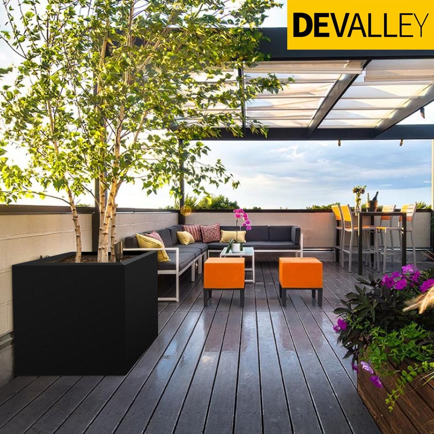 DEVALLEY Metal Planter Box 16"x16"x16",Heavy DutyTall Planter Modern Detached for Indoor & Outdoor Planters Cube,Square Flower Plant Pot for Commercial Residential for Patio Deck & Backyard