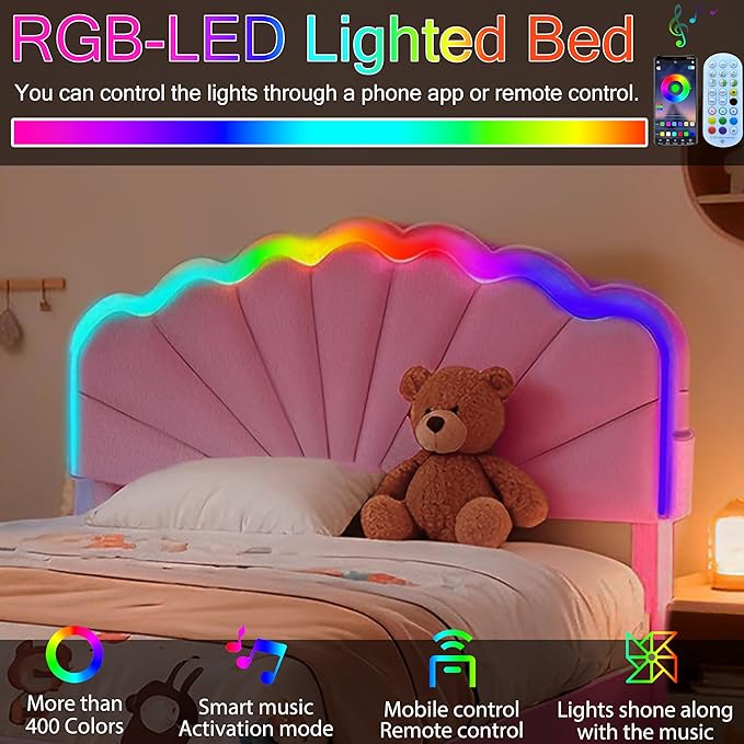 Full Upholstered Bed with 2 Drawers, Charging Station and LED Lighting