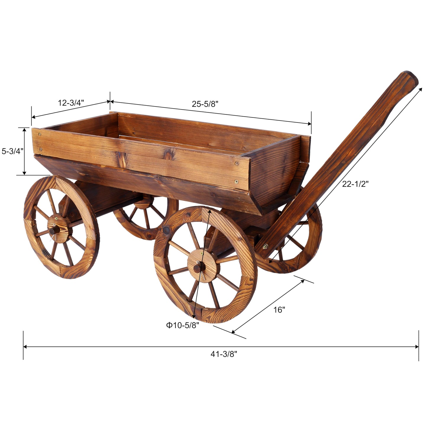 ZENITHLIVING Wooden Wagon Planter with Wheels, Brown Fir Wood Garden Cart, 41.4 x 16 x 24 Inches, Outdoor Flower Pot Stand with Handle