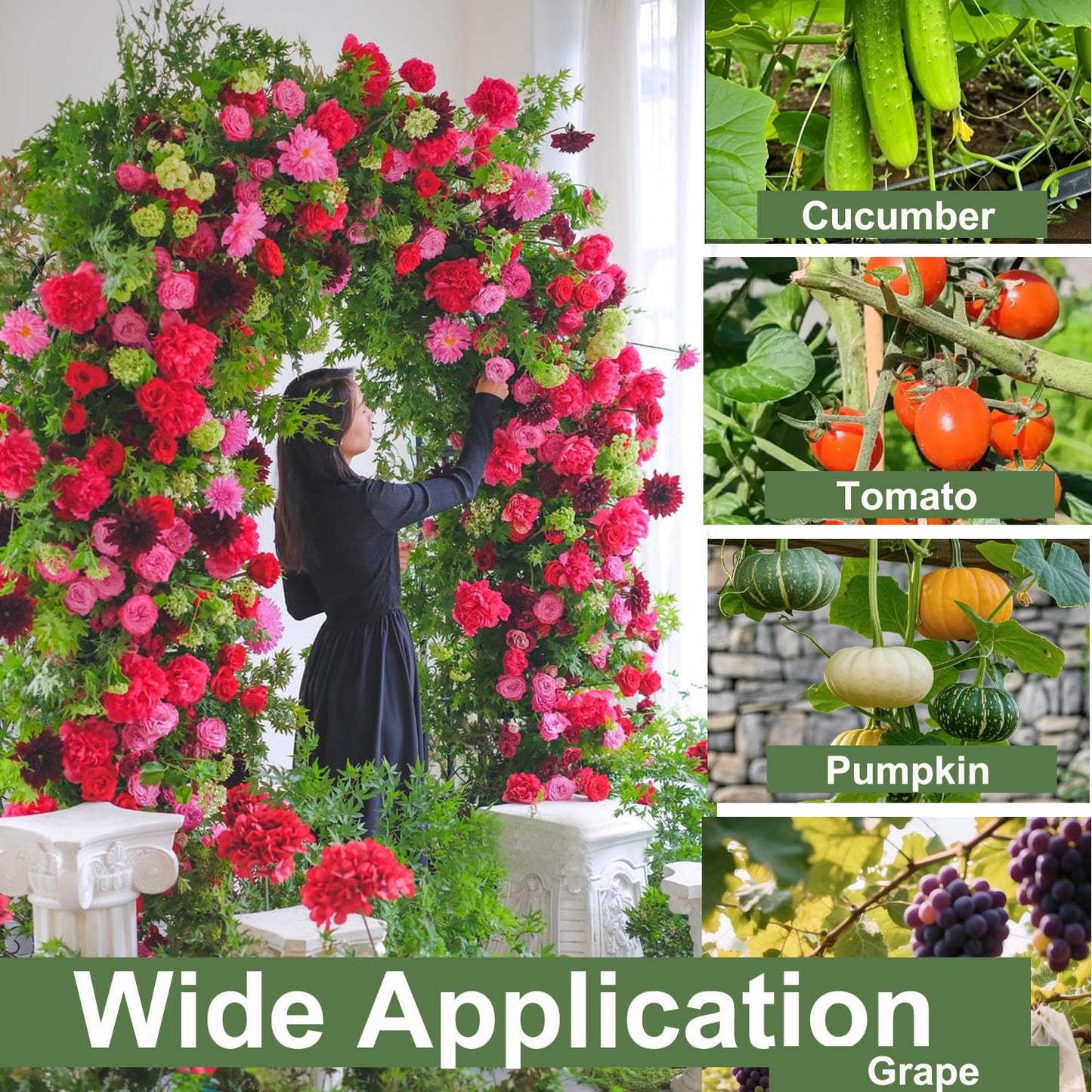 7FT Tall Garden Arch Trellis for Climbing Plants Outdoor Cucumber Trelli for Raised Bed, Metal Trellis Support with Net for Vegetables Tomato Zucchini Squash Beans Peas Melons, Rose Flowers,Vines