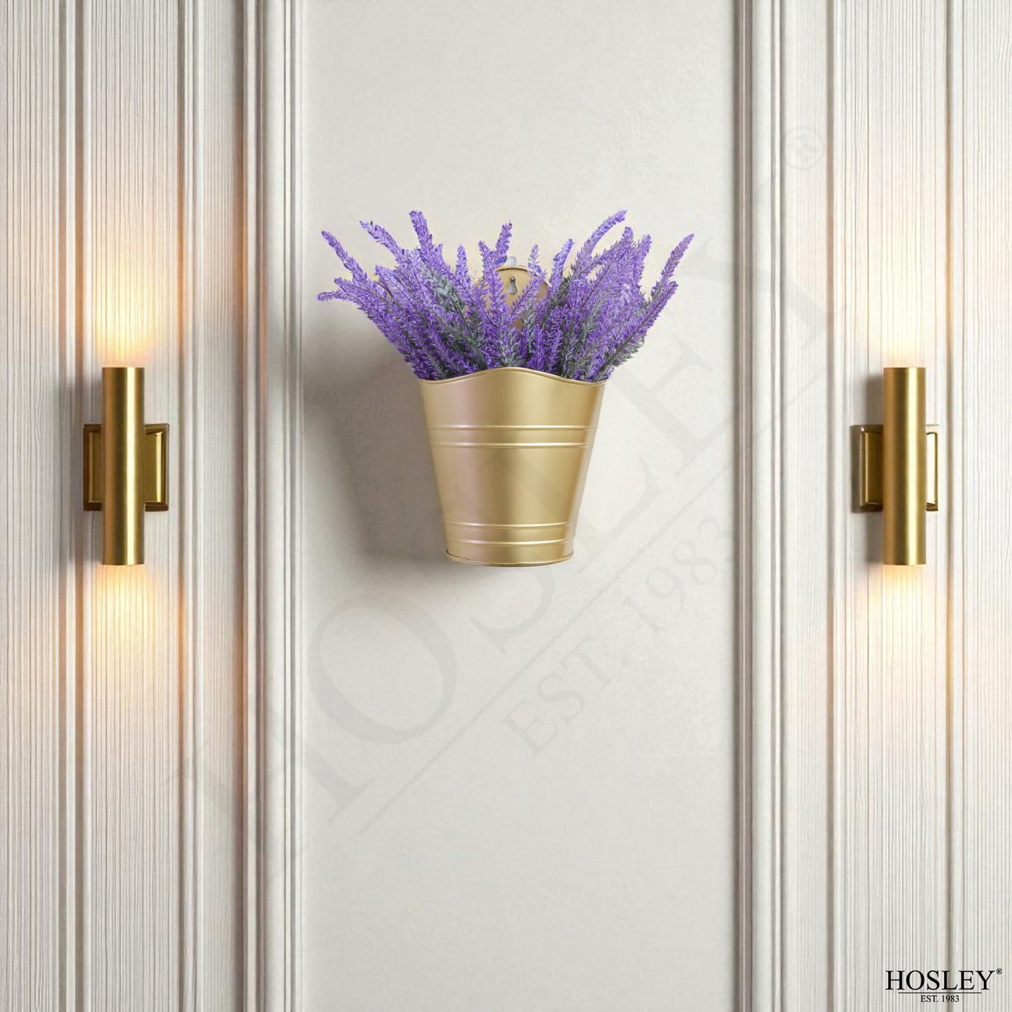 Hosley Set of 2 Gold Wall Planter with PVC Linner 6.25" L x 4" W x 10" H, Ideal Gift for Floral Arrangements Wedding Home Office Party DIY Indoor Outdoor Garden Patio