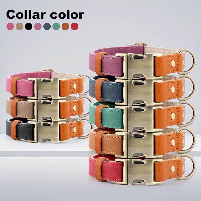 Plutus Pet Genuine Leather & Hemp Dog Collar – Adjustable Heavy Duty Pet Collar with Quick Release Metal Buckle, Soft & Stylish for Puppy and Small, Medium, Large Dogs (Green, S)
