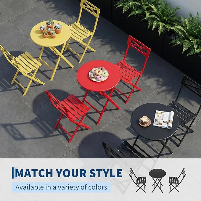 GarveeTech 3-Piece Folding Bistro Set, Heavy Duty Outdoor Patio Furniture
