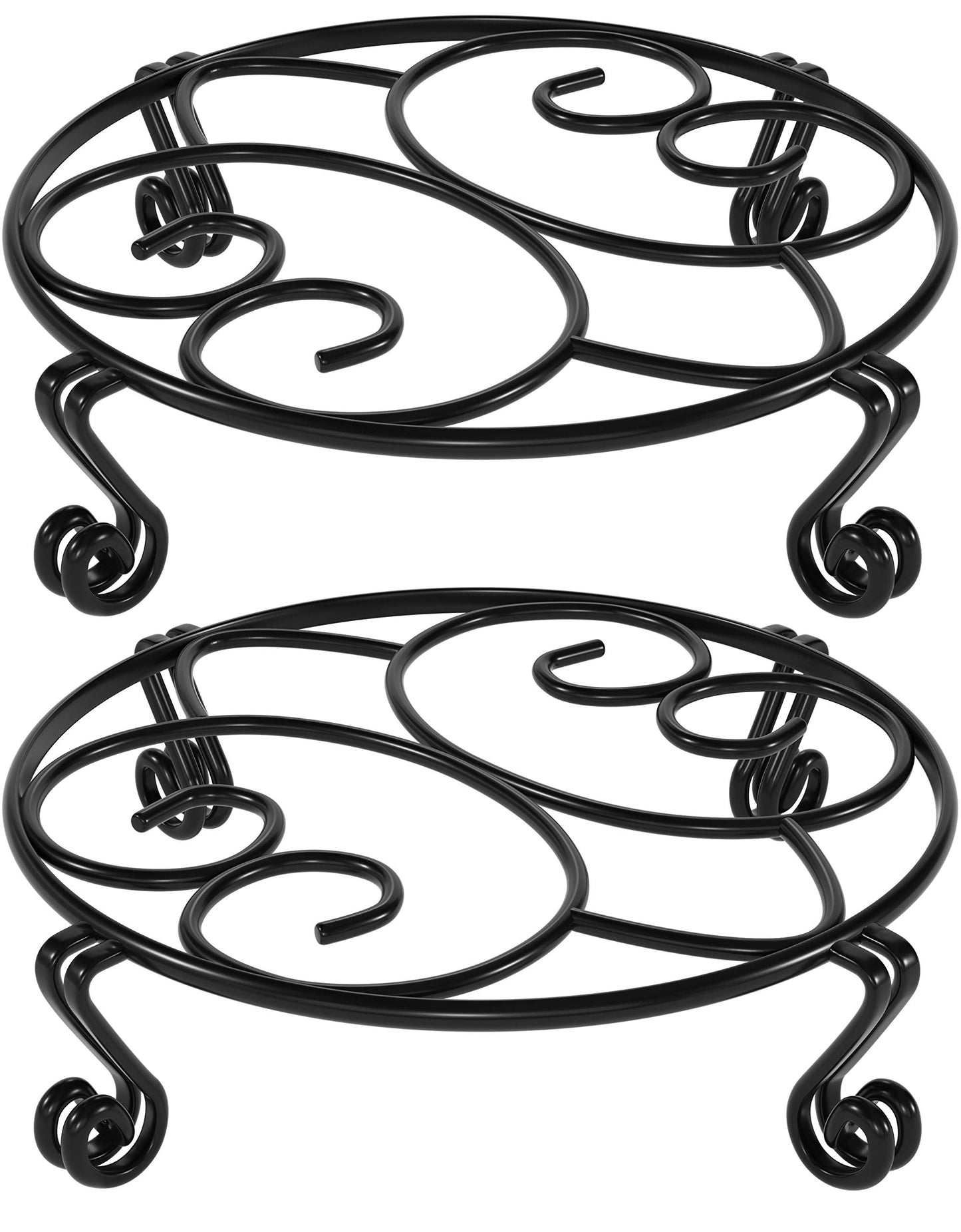 Yimobra 2 Pack Plant Stand for Flower Pot Heavy Duty Potted Holder Indoor Outdoor Metal Rustproof Iron Garden Container Round Supports Rack for Planter (10.2 Inches, Black)