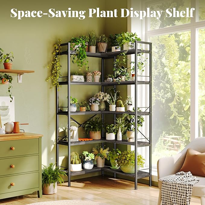 Huuger 5 Tier Bookshelf, L Shaped Corner Bookshelf