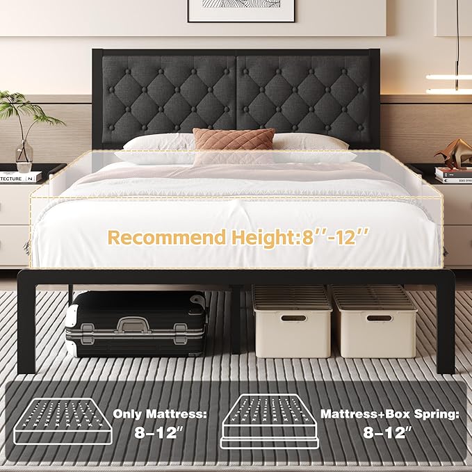 Fluest Queen Bed Frame with Headboard Linen Upholstered Bed Frame Platform
