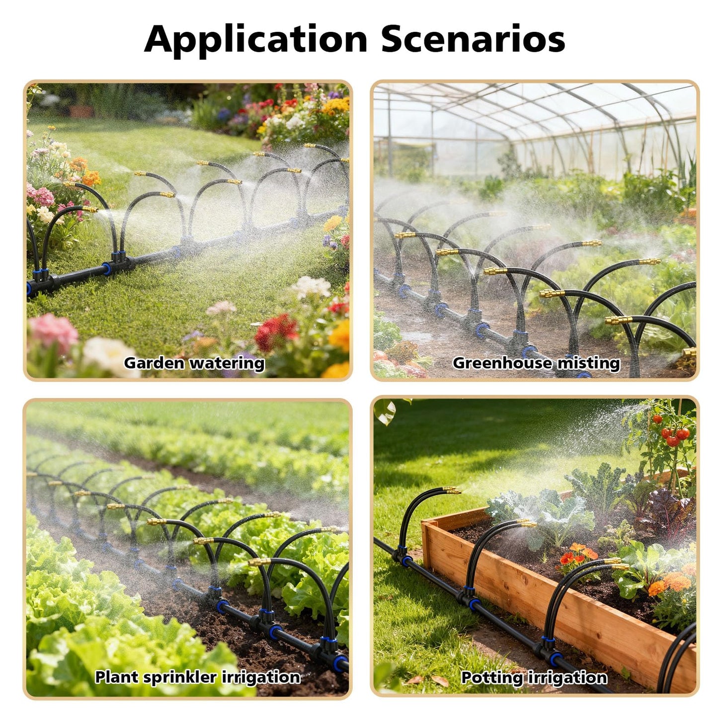 Drip Irrigation System 2 Ports - 360°Adjustable Garden Watering System 33FT with 20 Nozzles, Drip Irrigation Kit for Garden, Yard, Lawn, Greenhouse, Plants, 2/5 inch Hose