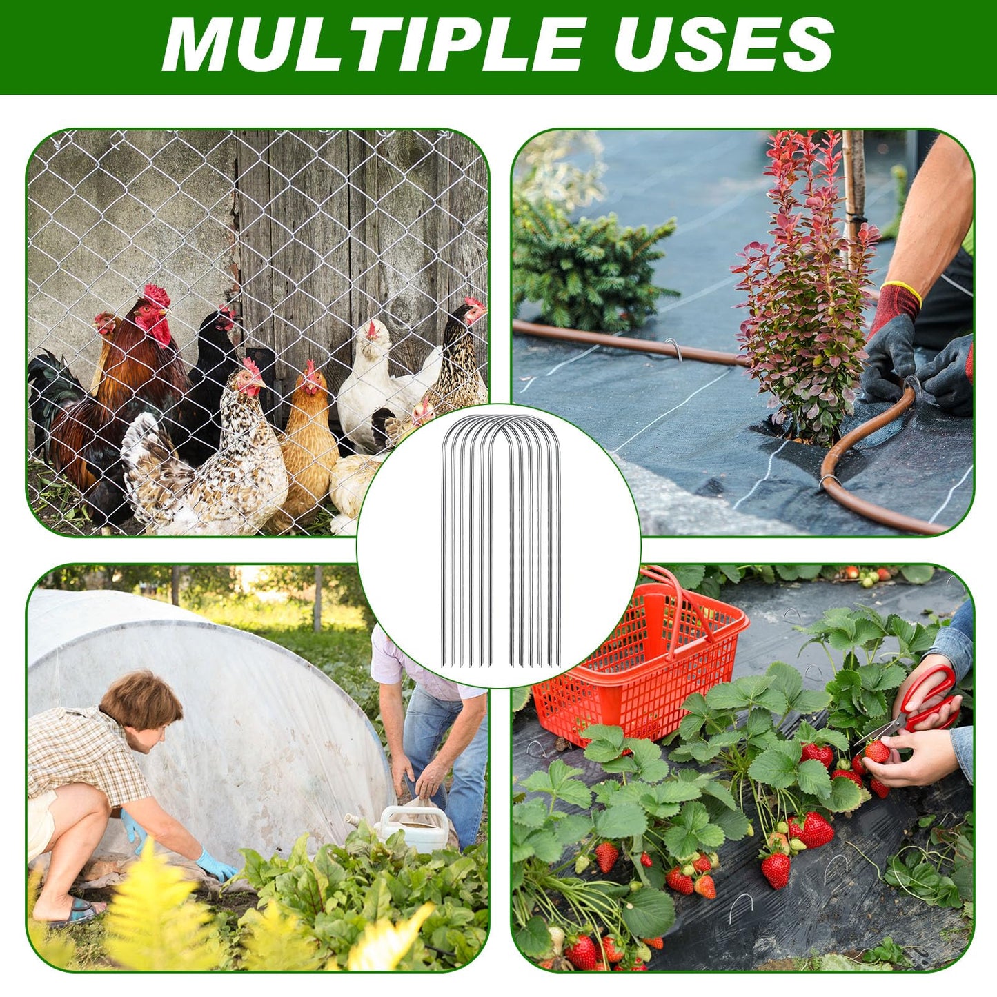 Tandefio 100 Packs Drip Irrigation Tubing Stakes 6 Inch Garden Pins Landscape Staples Securing Pegs Galvanized Lawn Yard U Pegs for Hose, Chicken Wire, Weed Barrier Fabric, Dog Fence