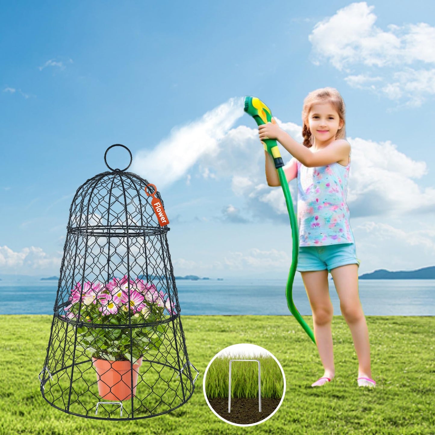 6 PCS 17.7"H X 11.42"D Garden Cloches,Chicken Wire Plant Covers Protectors Modular Design for Customizable Protection,Rust-Proof Heavy Duty Metal Plant Cage for Seedlings Flowers Protect from Animals