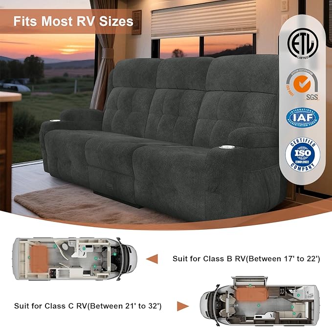 RV Loveseat Recliner Sofa, Massage Wall Hugger 3-Seater Recliners Couch