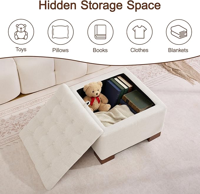 WUTUTUEE 24" Square Fabric Storage Ottoman