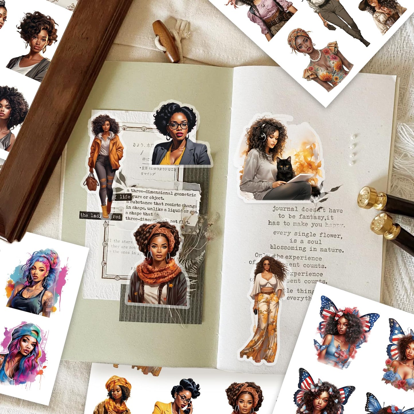 Bomichi Black Girl Sticker Book, 40 Sheets 283 Pcs Journaling Scrapbooking Stickers for Journaling Scrapbooking Bullet Journals Planners Letter Card Making Collage Art Crafts Water Bottle