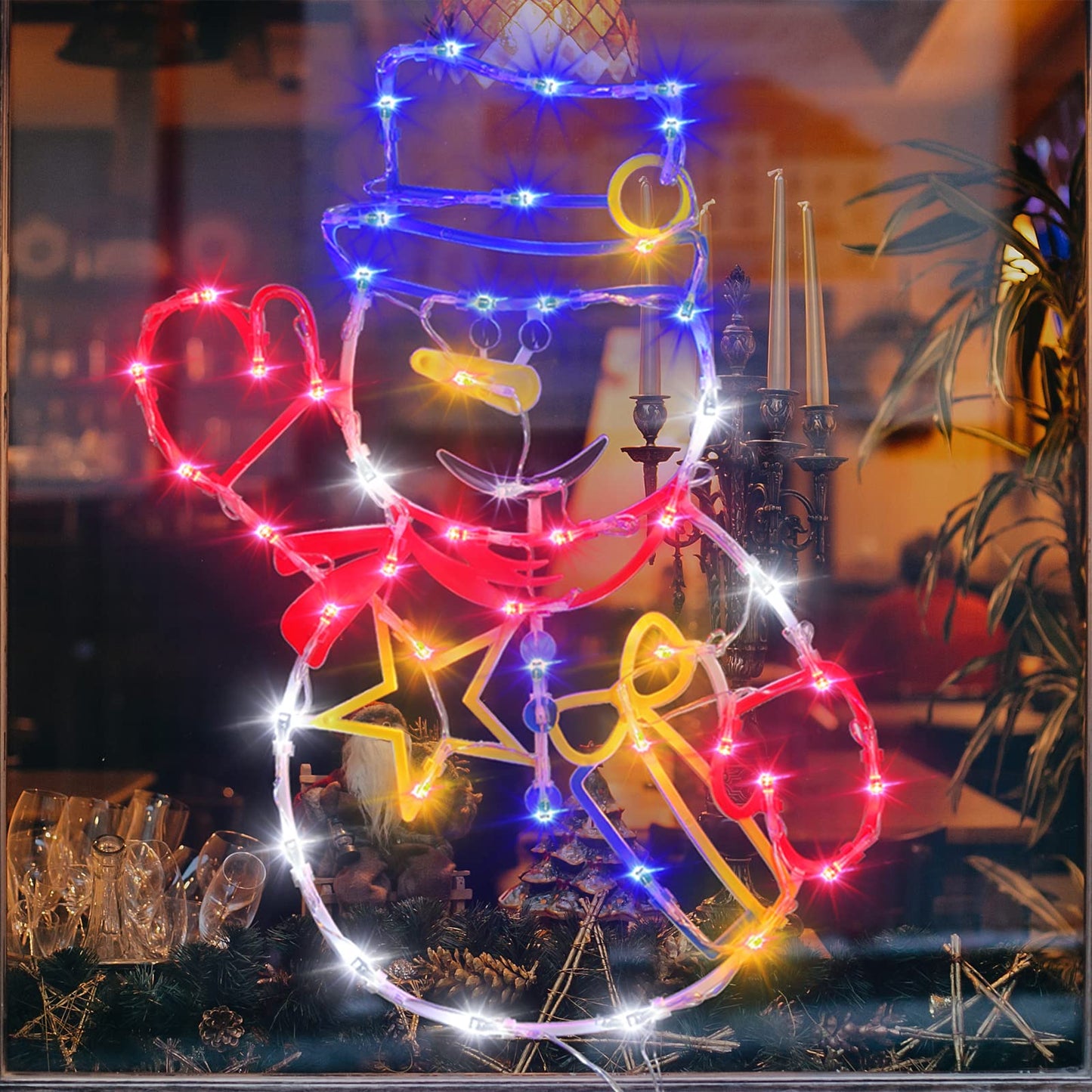 TRWYMZ Christmas Decorations - 16" Christmas Window Silhouette Lights - 4 Pack Colour Lighted Bell & Reindeer & Snowman & Angel for Holiday Indoor and Outdoor Wall Door Window Decorate