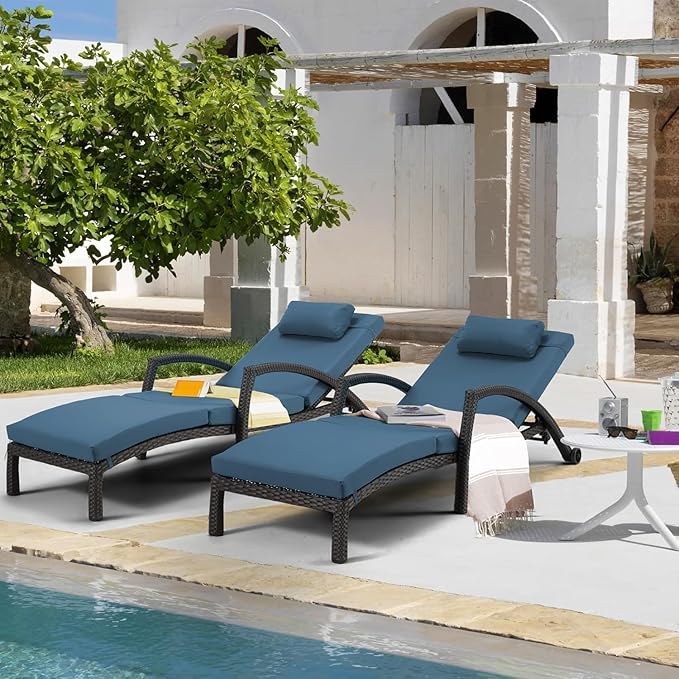 HOMREST Chaise Lounge Chairs Set of 4, PE Rattan Wicker Recliner, Patio Lounge