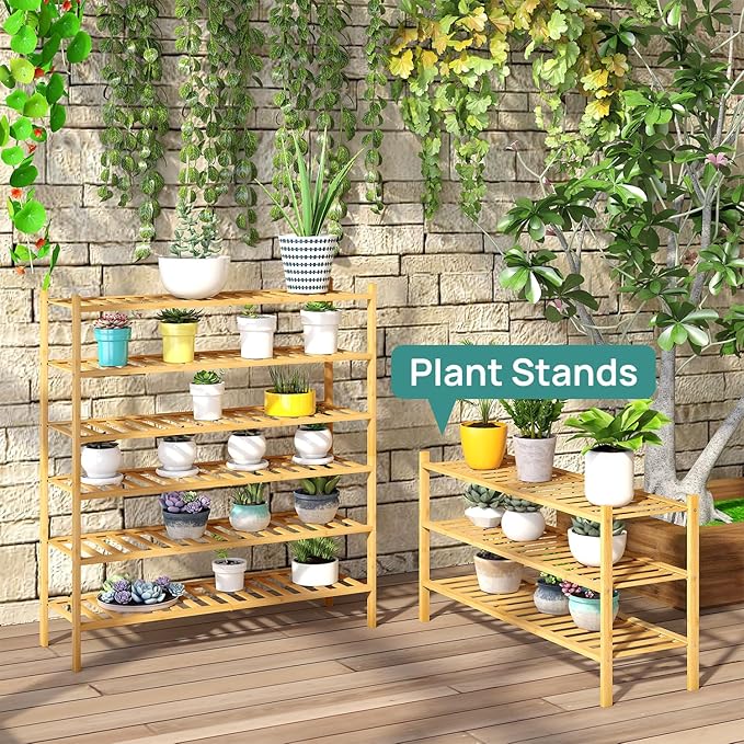 viewcare 3-Tier Long Shoe Rack, Bamboo Wood Shoe Rack
