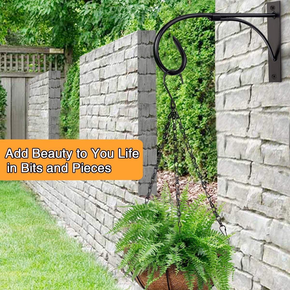 Iron Hanging Basket Brackets, 2 Pcs 11 Inch Durable Weather-Resistant Outdoor Plant Hooks for Hanging Plant Lantern Windchime Birdhouse Metal Sign Fruit Bracket, Screw Included