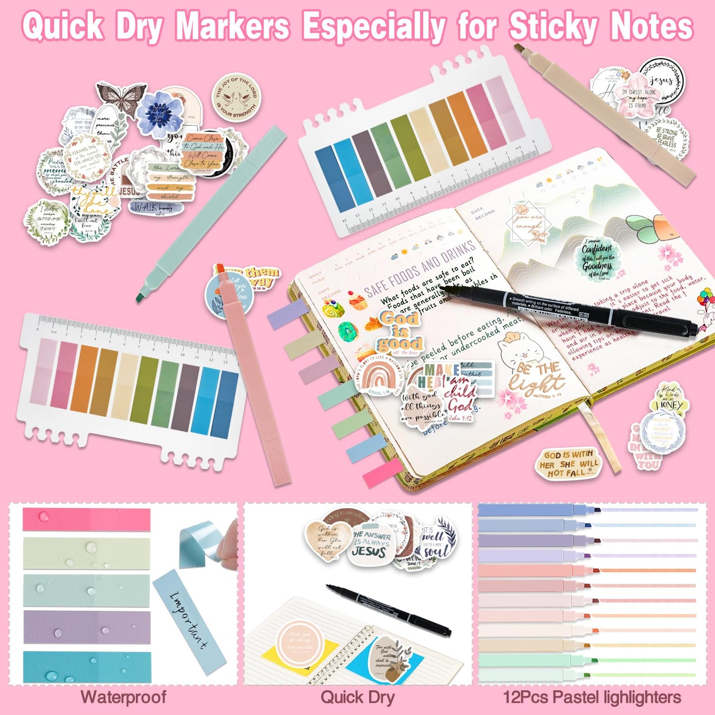 HRFGWDD Bible Study Supplies Journaling Kit for Women, All-in-One Bible Journaling Kit with Bible Highlighters and Pens No Bleed, Bible Tabs, Bookmarks, Bible Bag – Back-to-School Gifts(97pcs)