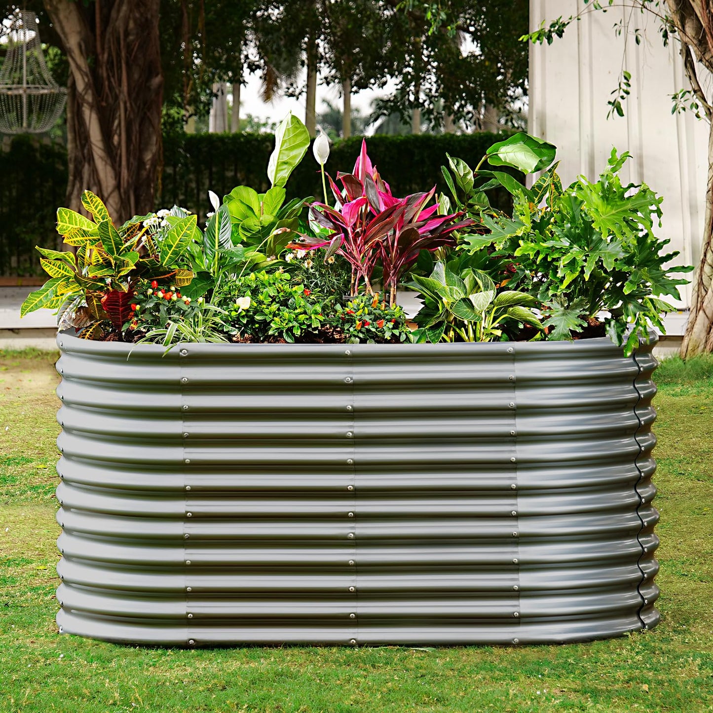 Land Guard 6x3x3ft Oval Galvanized Raised Garden Beds, Large-Capacity Metal Planter Box Outdoor, Durable Deep Raised Garden Bed 3ft Tall, Raised Beds for Gardening Vegetables, Modern Gray