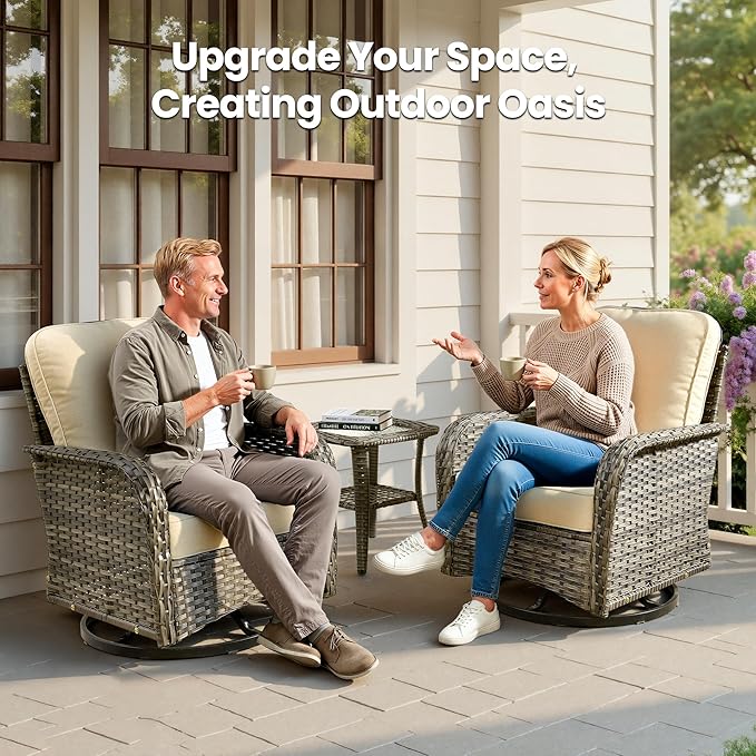 Weaxty Outdoor Swivel Rocker Patio Chairs, 3 Pieces Patio Furniture Set