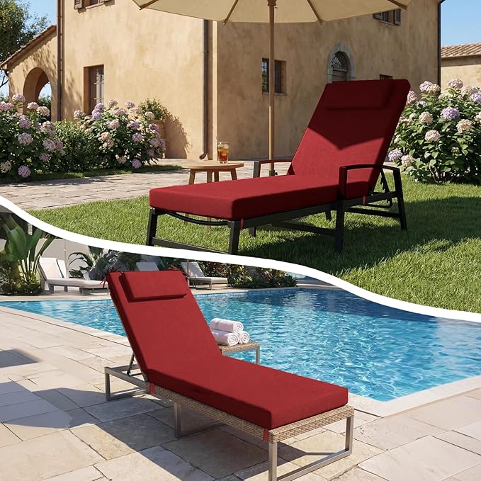 Outdoor Chaise Lounge Cushions, 71x21 Inch Olefin Water & Fade Resistant Pool