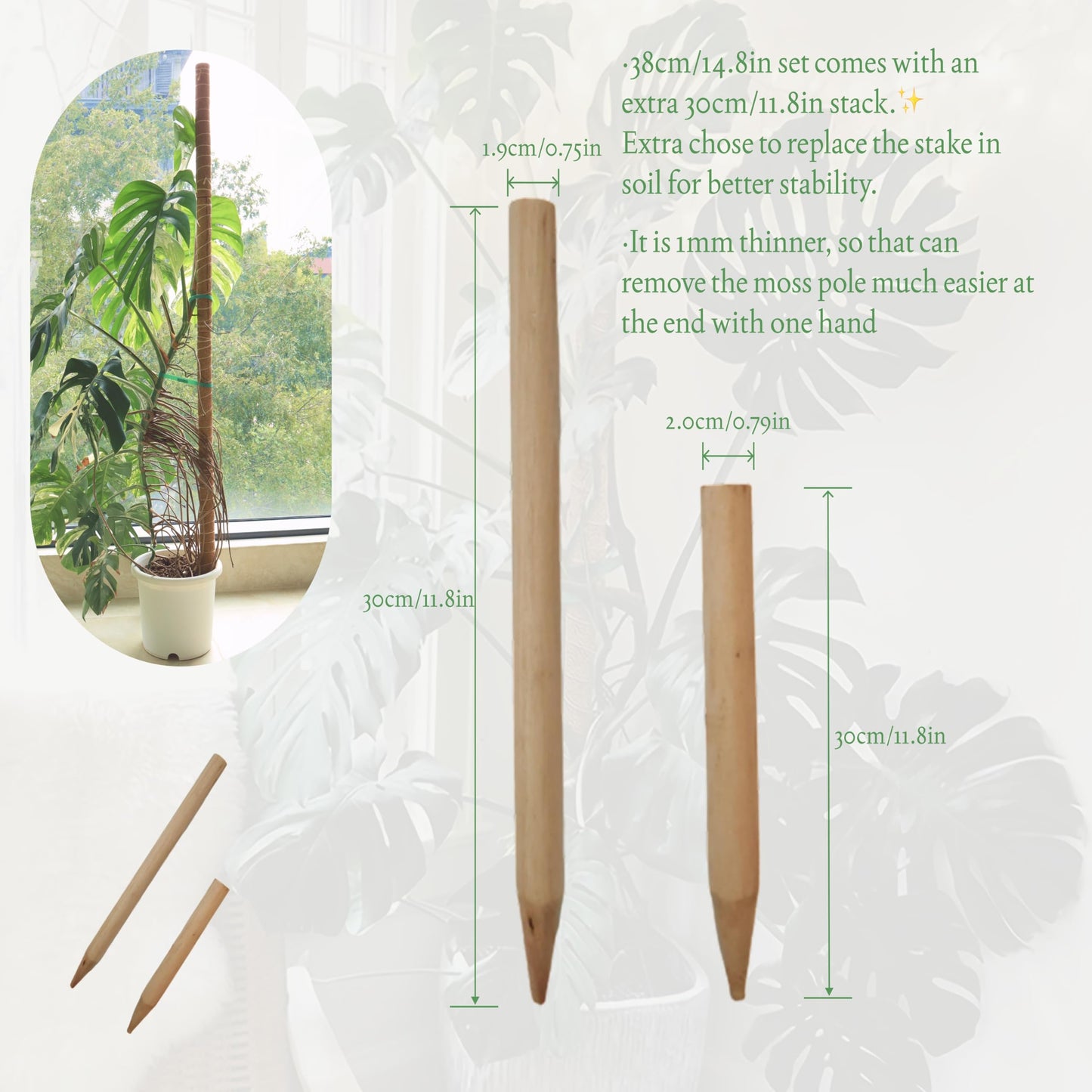 Moss Pole for Plants 4 Pack Natural Coco Coir Climbing Support Stakes with Plant Ties Indoor Monstera Plant Training Extension Poles 14.8inch Each Total 59.2inch