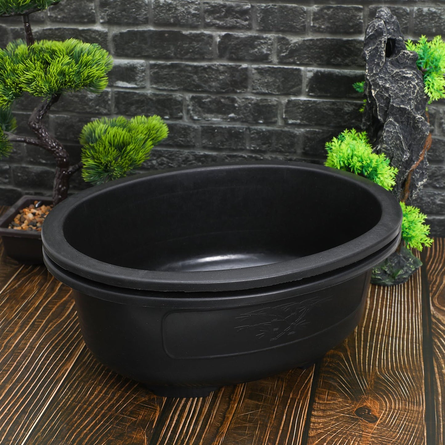 Luxshiny Large Oval Flower Pot Planter 14.96 Inch with Drainage Holes 2-Pack Plastic Bonsai Planters for Indoor Outdoor Gardening Balcony Office Home Use