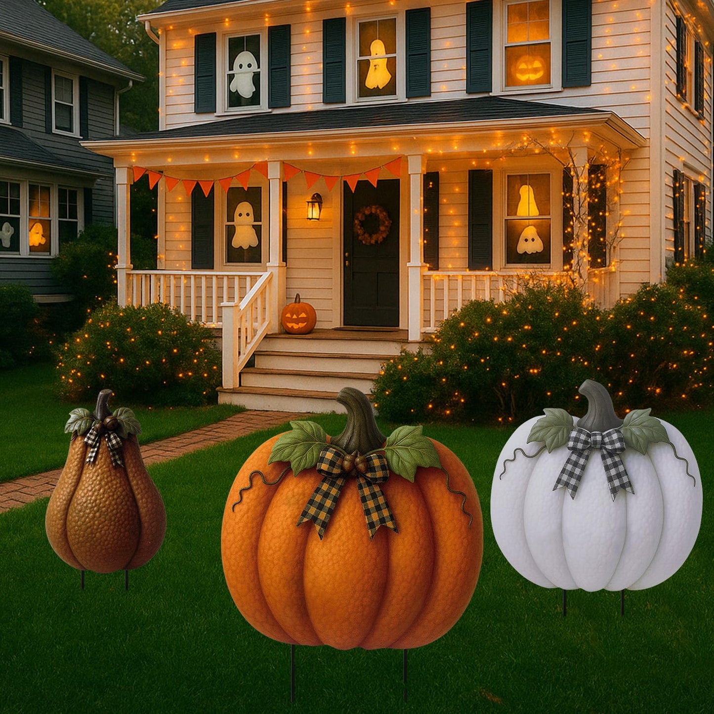 Otoolling 3 Pcs Thanksgiving Metal Stacked Pumpkin Garden Stakes Outdoor 3D Retro Pumpkin Decoration Fall Yard Stakes Lawn Signs Decorative for Autumn Harvest Holiday Pathway Patio Decor