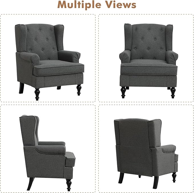 Accent Chair for Living Room, Mid Century Modern Upholstered Armchair, Wingback