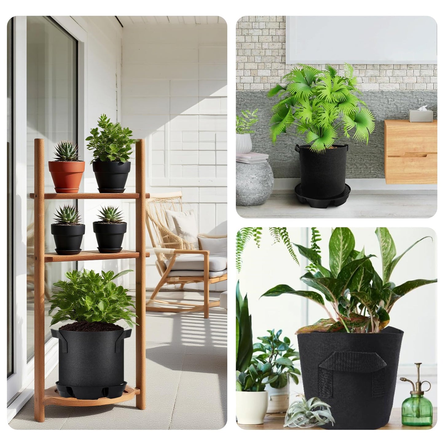 ZHIYUEJING 4Pcs Self Watering Pot Base with 1 Plant Grow Bag, Self Watering Pots for Indoor Plants, Plant Saucers, Auto Watering for Plants Indoor - Auto-Irrigation System for 5 Gallon Fabric Pots