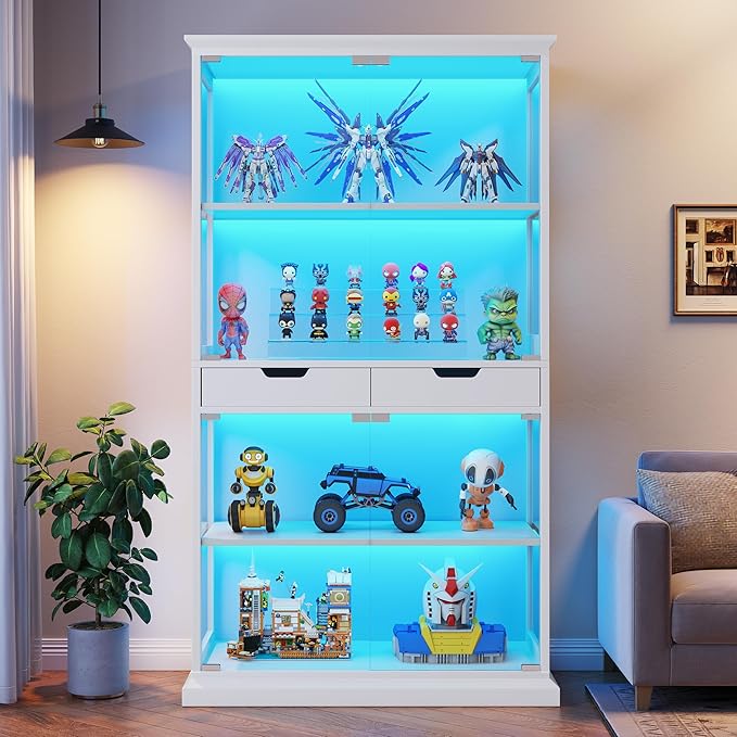 Jocoevol Display Cabinet with 4 Glass Doors, 4-Tier Modern Glass Display Case