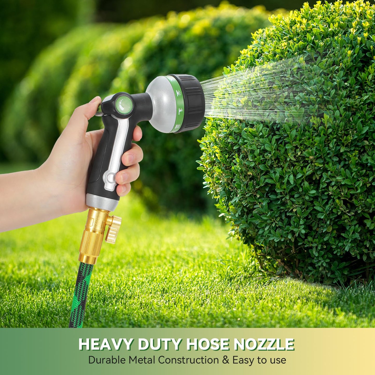 Garden Hose Nozzle Heavy Duty,Metal Water Hose Nozzle with 10 Adjustable Spray Patterns, High Pressure Hose Sprayer Nozzle Thumb Control On Off Valve for Lawn & Plant Watering, Car & Pet Washing