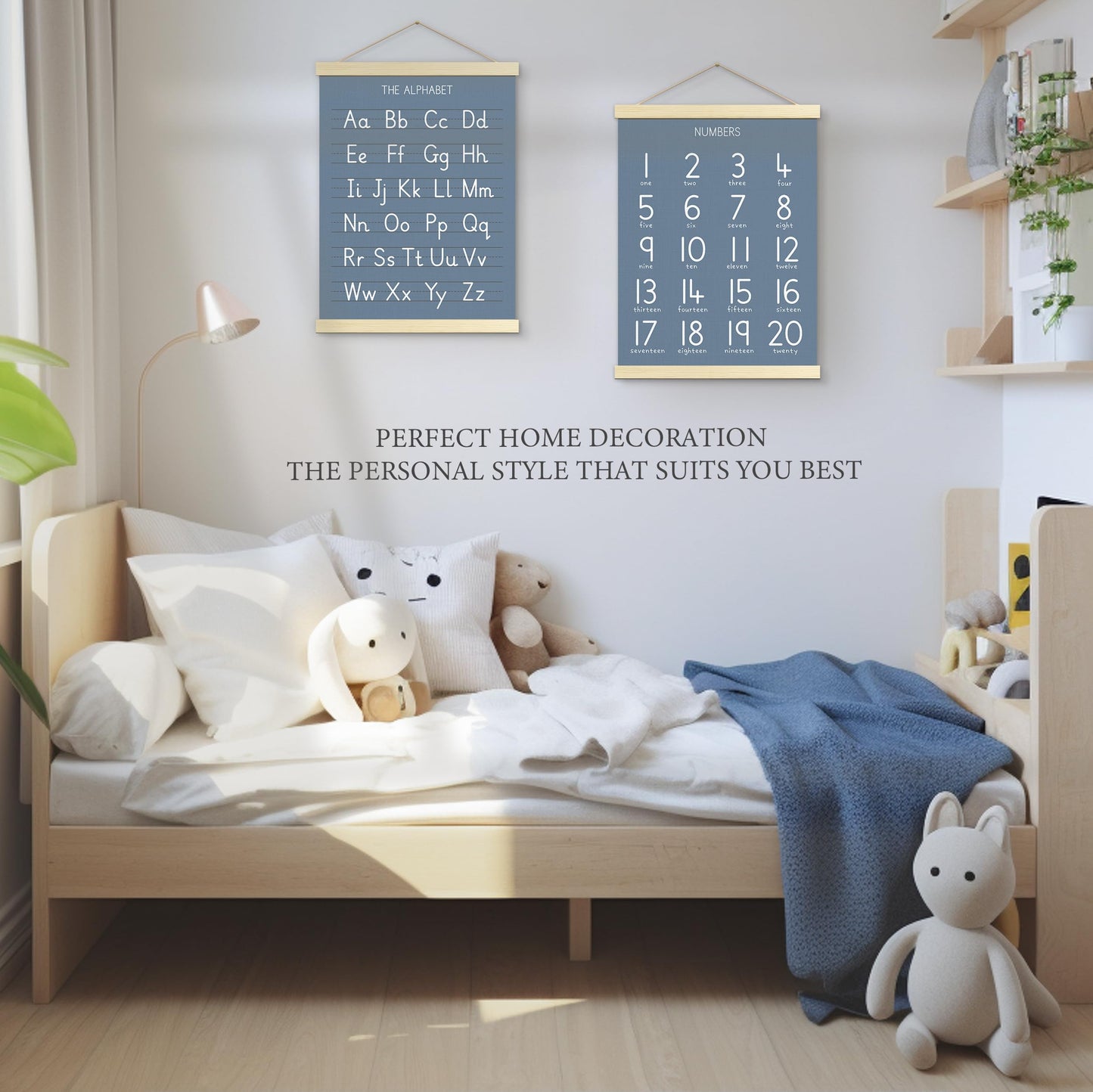 Numbers Alphabet Poster for Toddlers,Educational Wall Chart for Nursery Kids Learning, Homeschool & Playroom Decor and Bedroom for Wooden Hanger Frame Set of 2, 12x18 Inch - A03