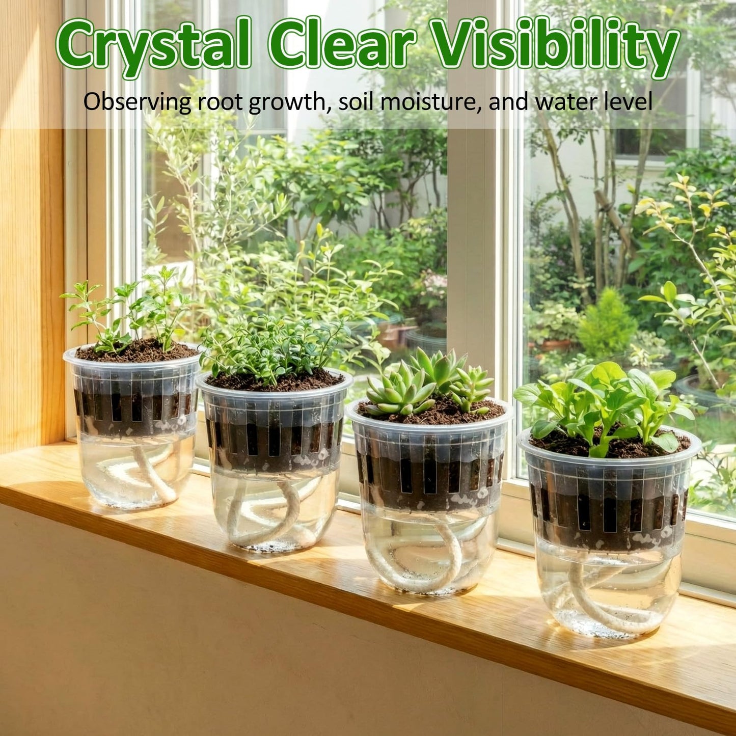 Ferrochef 50 Pcs 3.7 Inches Clear Hydroponic Pots Kit Includes Self Watering Nursery Cups with Humidity Domes, Grow Baskets & Absorbing Wicks Reusable Seed Pots for Indoor Plants Herbs Seedling