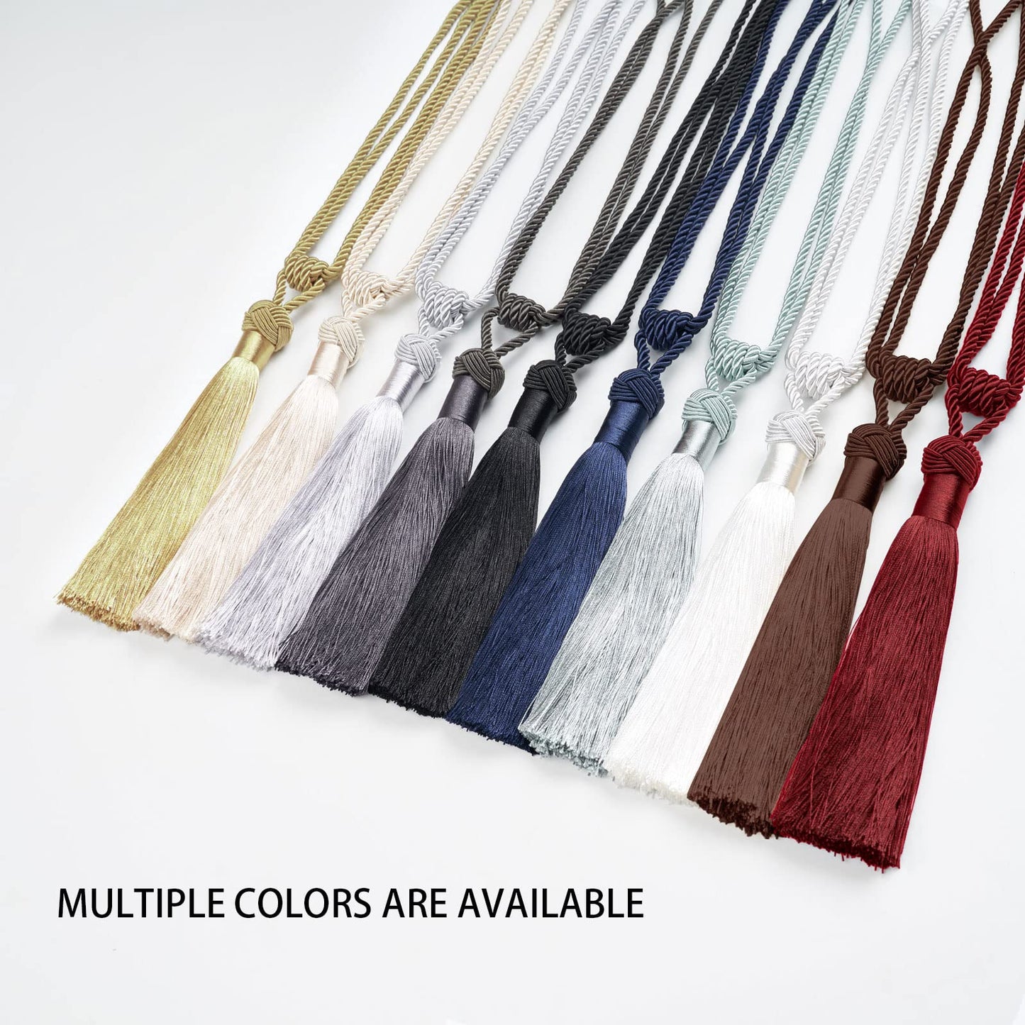 NICEEC 4 Pack Long Tassel Curtain Tiebacks Handmade Braided Rope Knot Drape Tie Backs European Style Decorative Curtain Holdbacks for Home & Office Window Drapery (Grey)