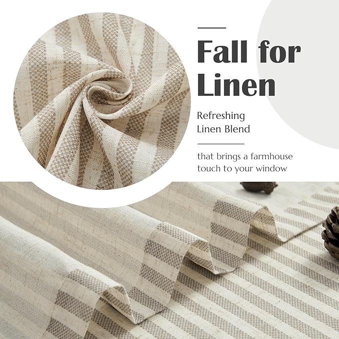 jinchan Striped Linen Kitchen Curtains 36 Inches Tier Curtains Farmhouse Modern Cafe Style Small Window Treatments Airy Light Filtering Rod Pocket for Living Room Bathroom 2 Panels Taupe Grey