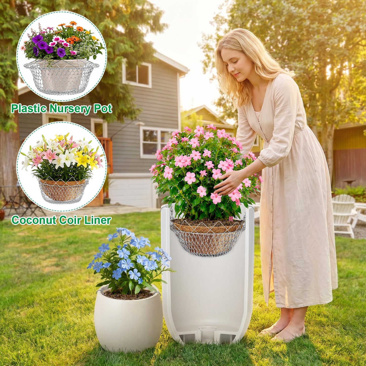 Axcoix 2 Pack Adjustable Height Plant Risers for Inside Pots, Rustproof Stainless Steel Planter Inserts for Large Tall Pots Opening 12-18 Inches Wide, Planter Lift Insert for Indoor Outdoor Planters