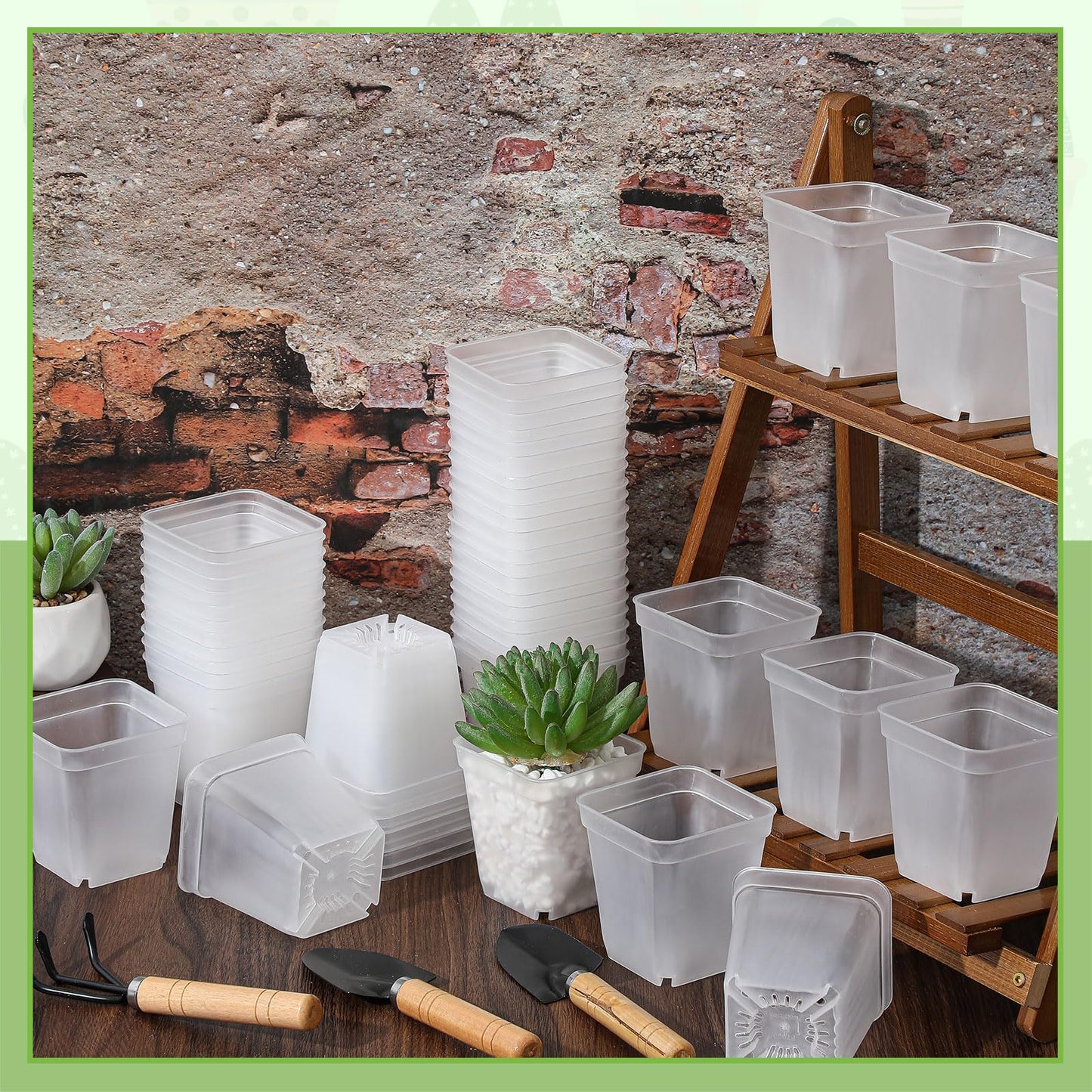 Yaomiao 200 Pack 3 Inch Clear Nursery Pot Square Flower Pots Plastic Plant Succulent Planter Seed Starting Pots with Drainage Holes for Garden Office Balcony Decor Indoor Outdoor Plant Seedling